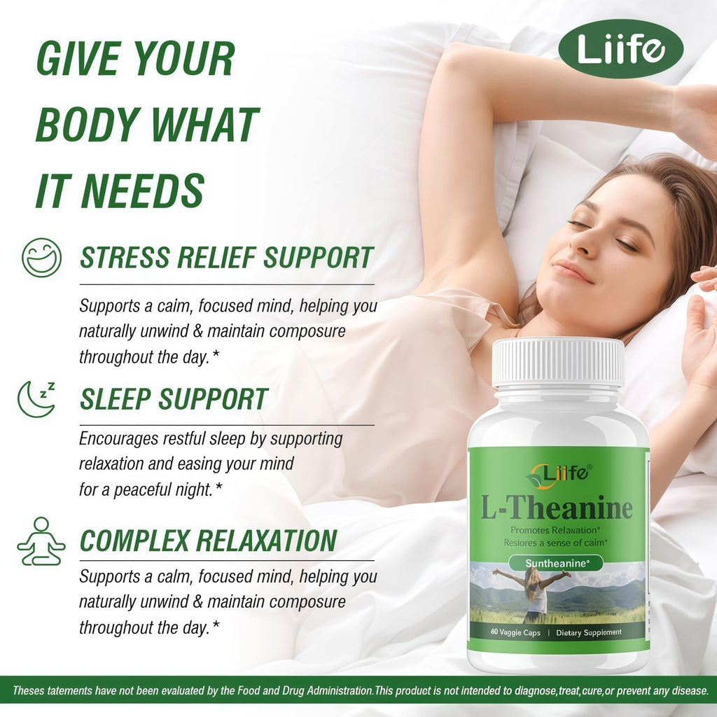 LIIFE L-Theanine (Suntheanine®) with GABA– 60 Veggie Capsules Support with Magnesium & Black Pepper for a Healthy Stress Response, Relaxation, and Focus Increases Brain Alpha-Wave Production* - TrustMedUSA