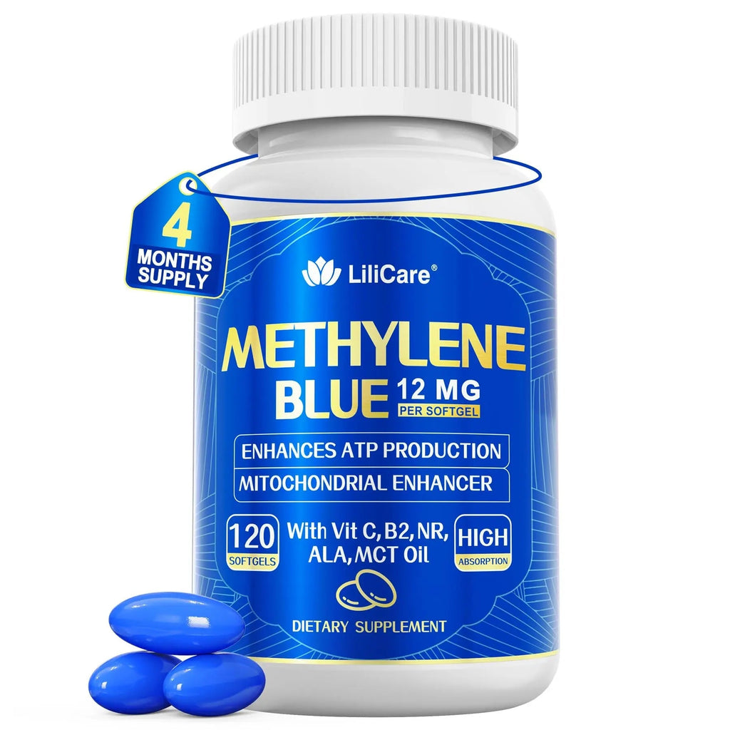 LILICARE Advanced 12mg Methylene Blue Softgels for Humans | Upgraded Brain & Cellular Energy Supplement with CoQ10, NR & ALA | High Absorption Formula, Non-GMO, Mitochondrial & ATP Support, 120 Cts - TrustMedUSA