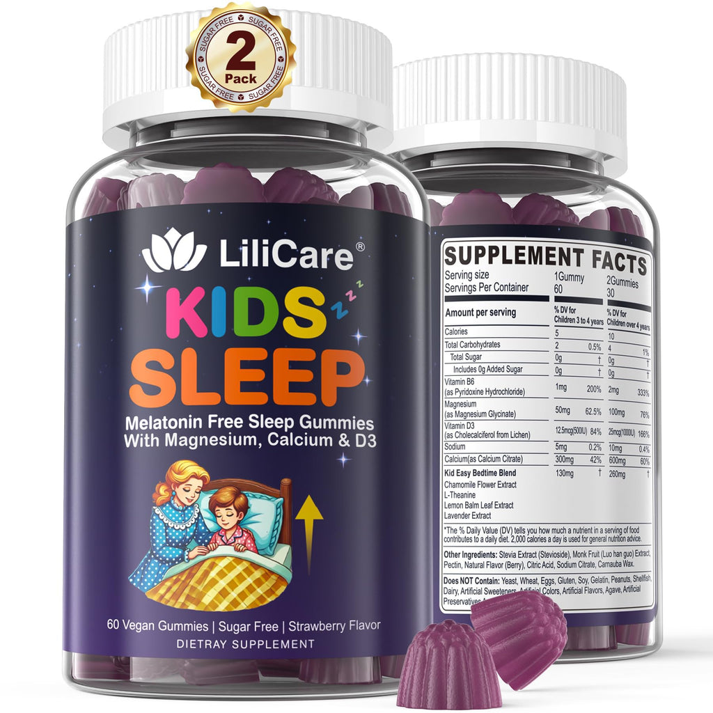LILICARE Kids Sleep Gummies - Magnesium Glycinate Gummies, Melatonin Free Sleep Aid | Magnesium, Calcium, D3, B6, L Theanine | Kid Melatonin Alternative for Restful Sleep (Pack of 2) - TrustMedUSA
