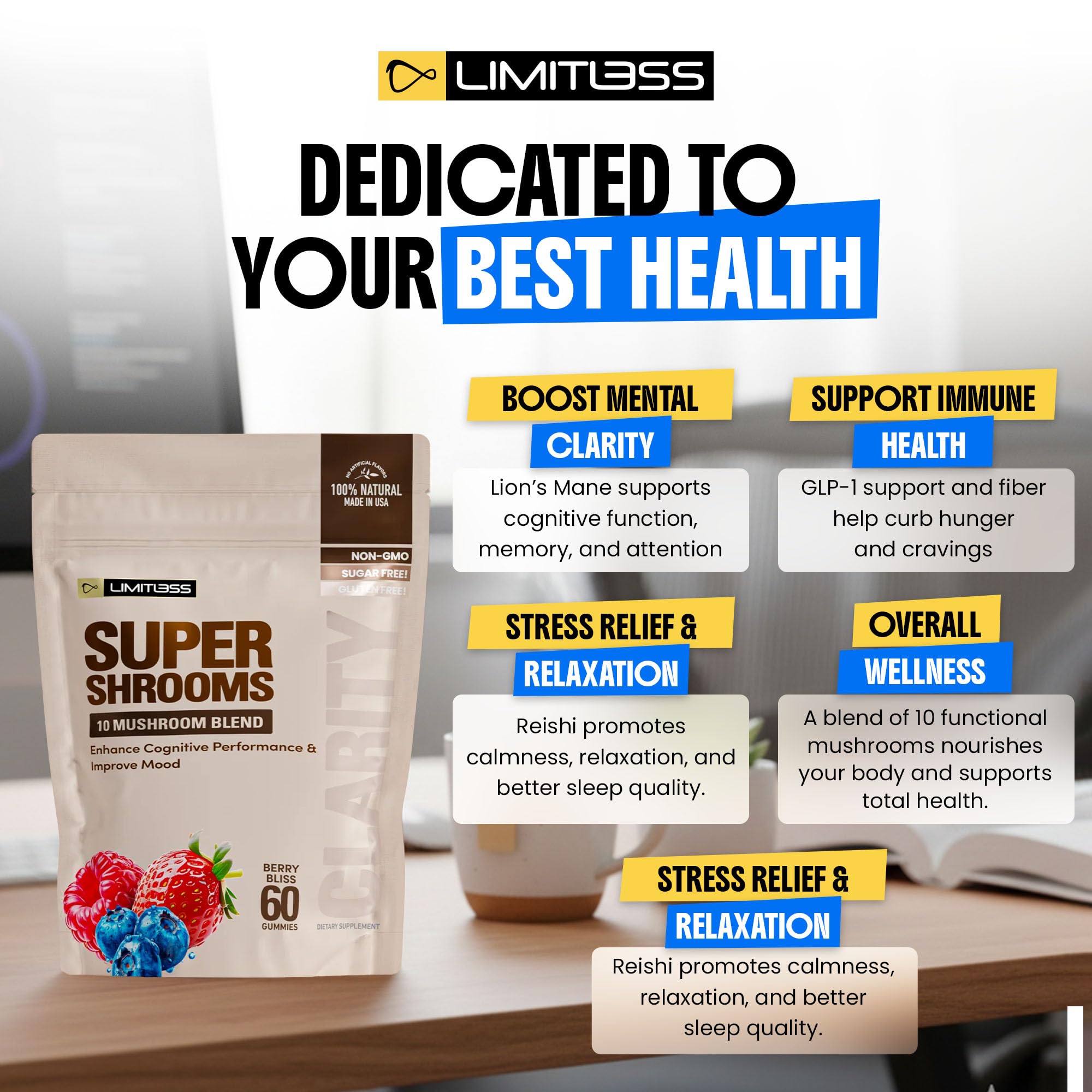Limitless Supershrooms Smart Focus Gummies - 30 Day Supply - TrustMedUSA
