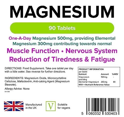Lindens 500mg Magnesium Tablets | 90s 1-a-Day | Made in The UK | Tiredness, Muscle - TrustMedUSA