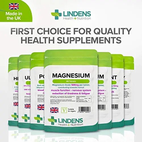 Lindens 500mg Magnesium Tablets | 90s 1-a-Day | Made in The UK | Tiredness, Muscle - TrustMedUSA