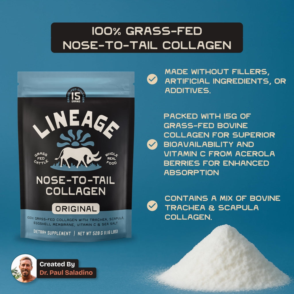 Lineage Provisions 100% Grass Fed Collagen Powder UNFLAVORED – Hydrolyzed Bovine Collagen Peptides with Trachea, Scapula, Eggshell Membrane – Collagen Protein Powder with Vitamin C – 30 Servings - Maple Wellness Supplements