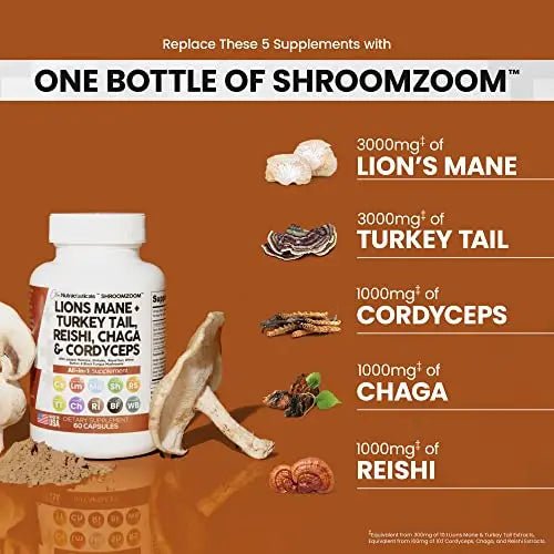 Lions Mane 3000mg 20in1 Mushroom Supplement with Turkey Tail 2000mg - TrustMedUSA