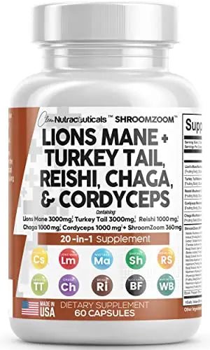 Lions Mane 3000mg 20in1 Mushroom Supplement with Turkey Tail 2000mg - TrustMedUSA