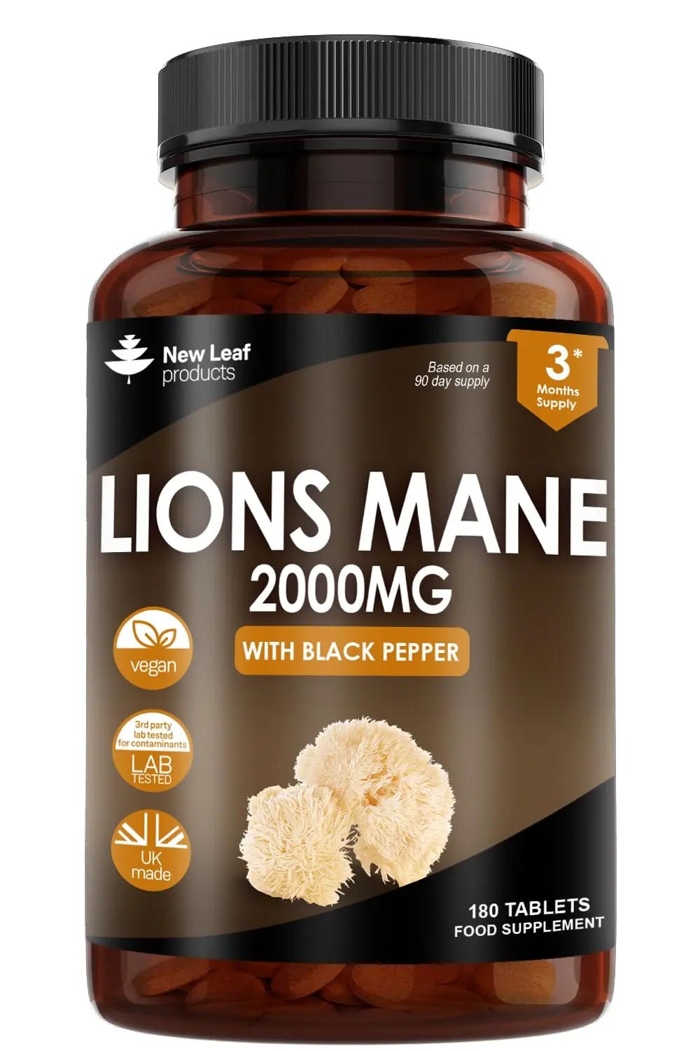 Lions Mane Mushroom Extract Supplement 2000mg - 180 High Strength Vegan Tablets - TrustMedUSA
