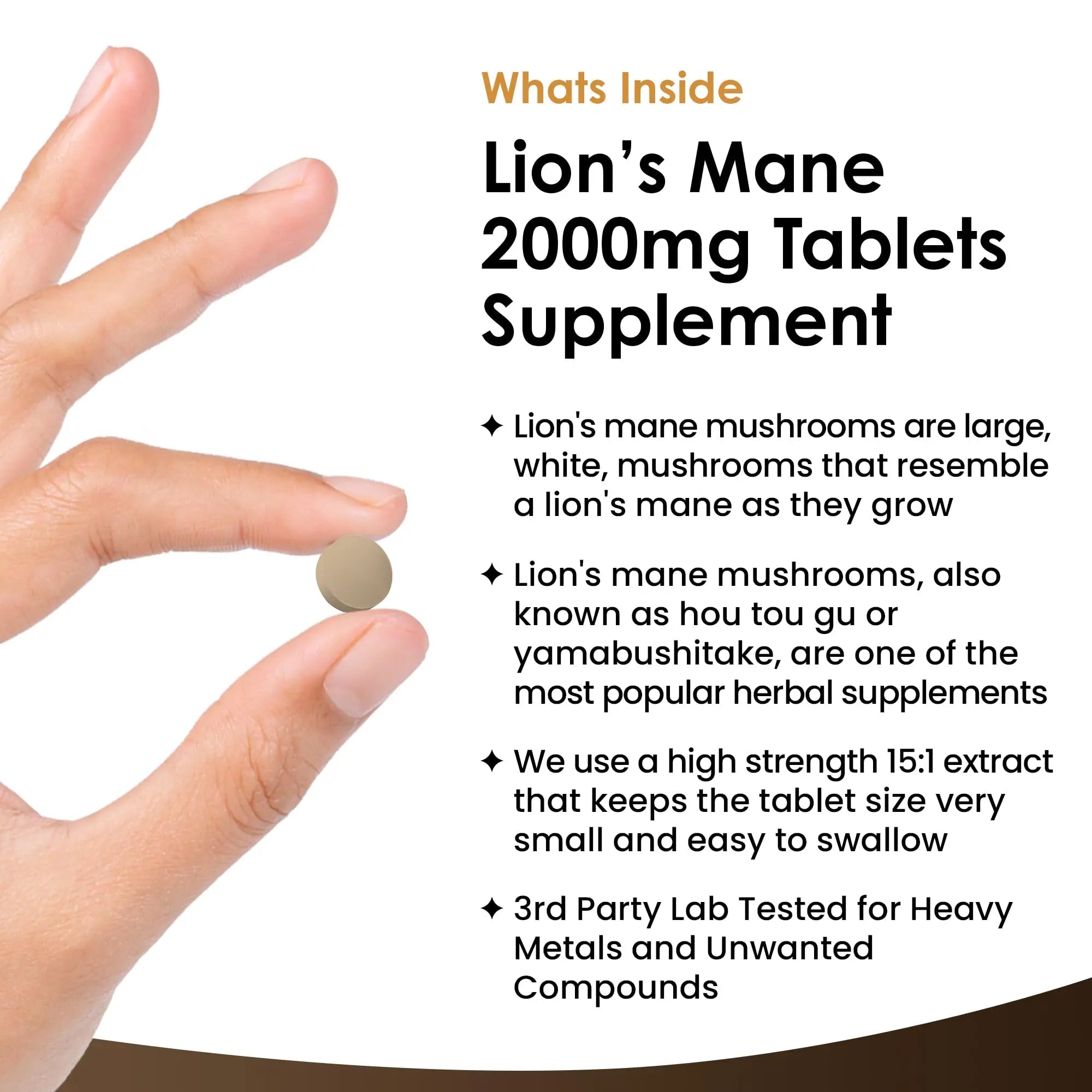 Lions Mane Mushroom Extract Supplement 2000mg - 180 High Strength Vegan Tablets - TrustMedUSA