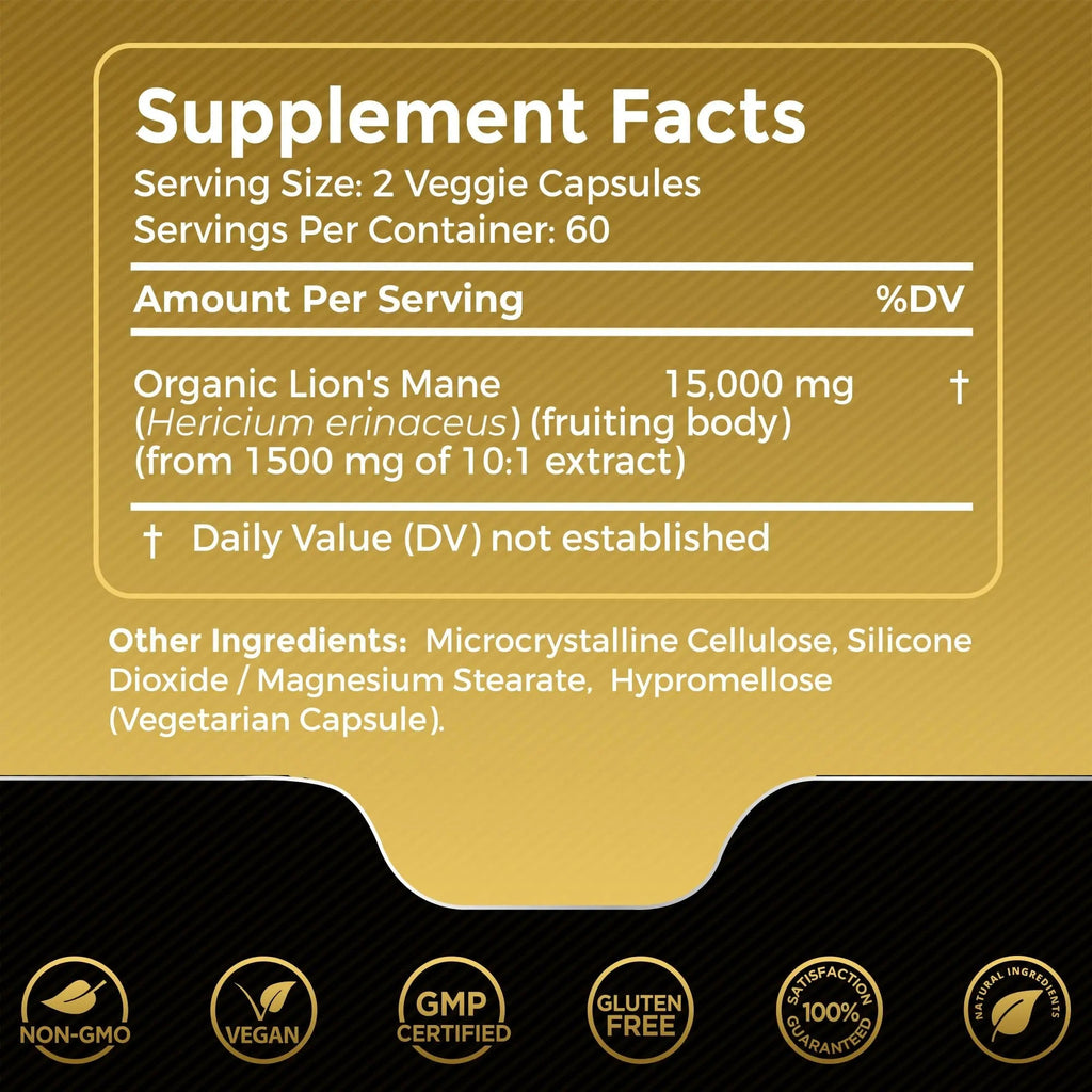 Lions Mane Supplement Capsules - 120 Count - Mushroom Supplement, Brain Supplements - TrustMedUSA