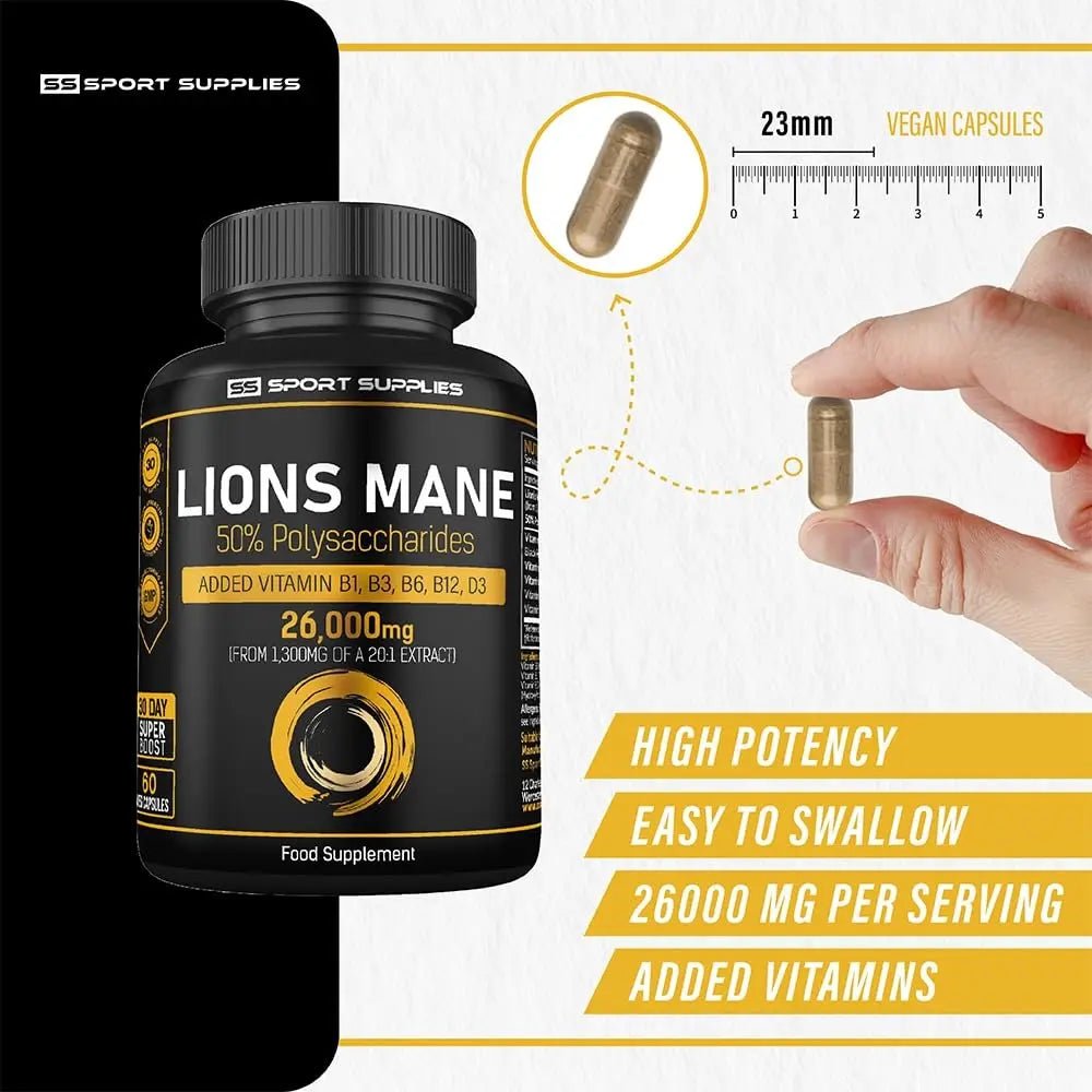 Lions Mane Supplement High Strength 26,000mg Plus 5 Vitamins - TrustMedUSA