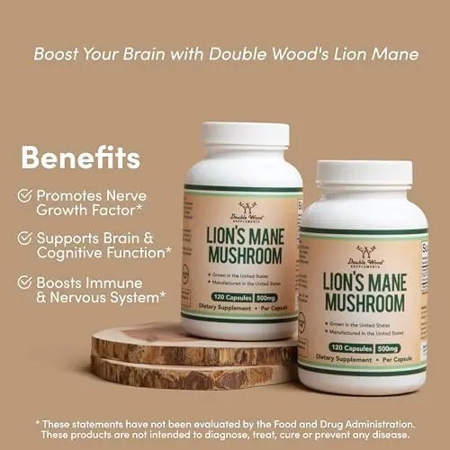 Lions Mane Supplement Mushroom Capsules (Two Month Supply - 120 Count) for Brain - TrustMedUSA