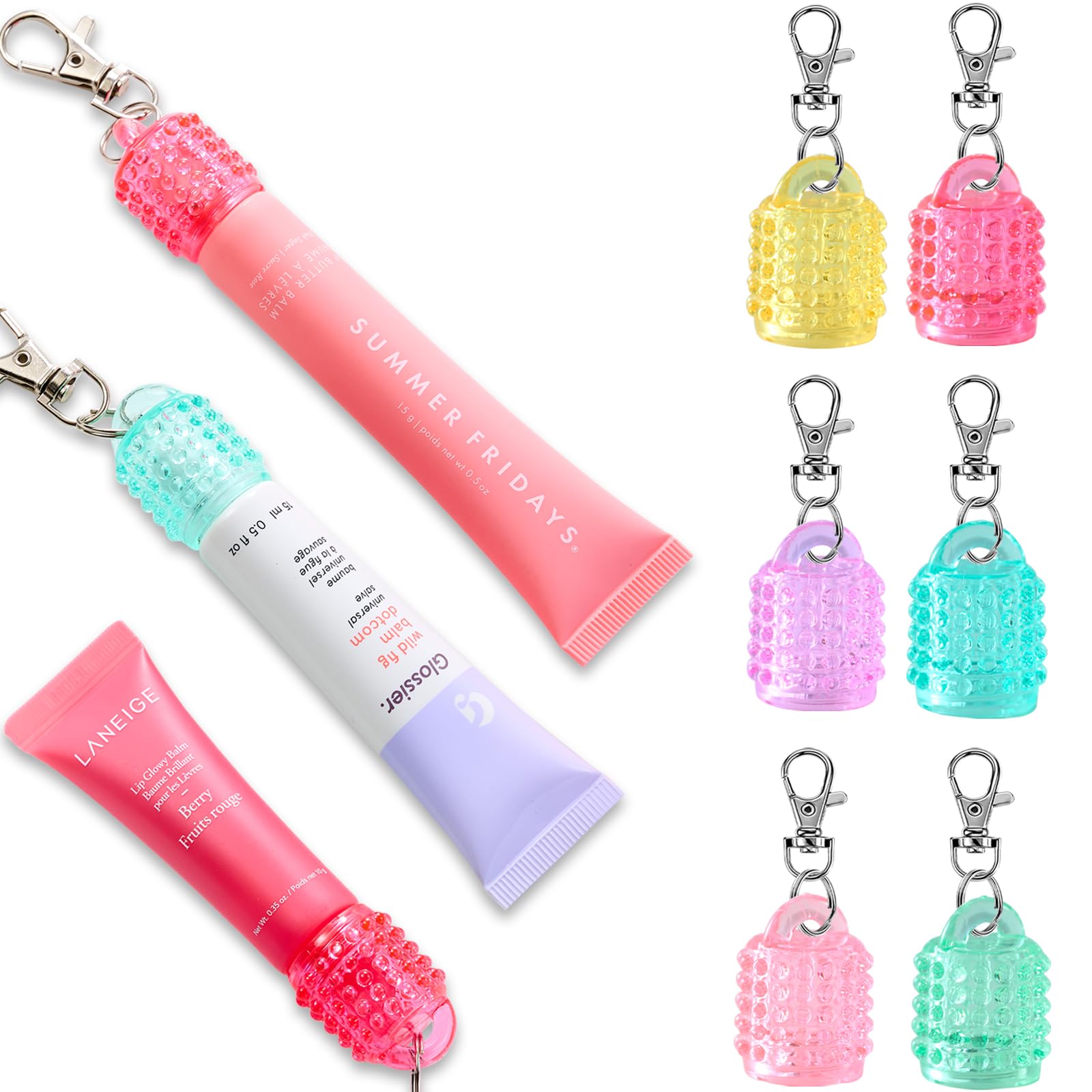 Lip Balm Keychain Cap for Laneige, Summer Friday and Glossier, Lip Balm Holder for Lanyard or Bag, Lip Gloss Keychain for Women,Replacement Cap with Stopper Prevent Spills - TrustMedUSA