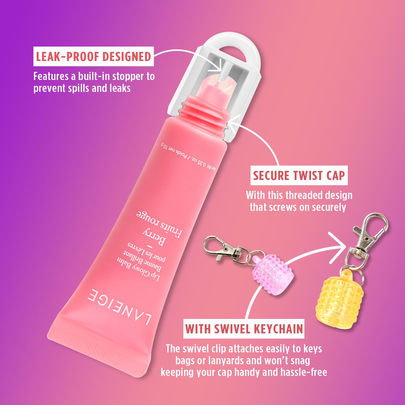 Lip Balm Keychain Cap for Laneige, Summer Friday and Glossier, Lip Balm Holder for Lanyard or Bag, Lip Gloss Keychain for Women,Replacement Cap with Stopper Prevent Spills - TrustMedUSA