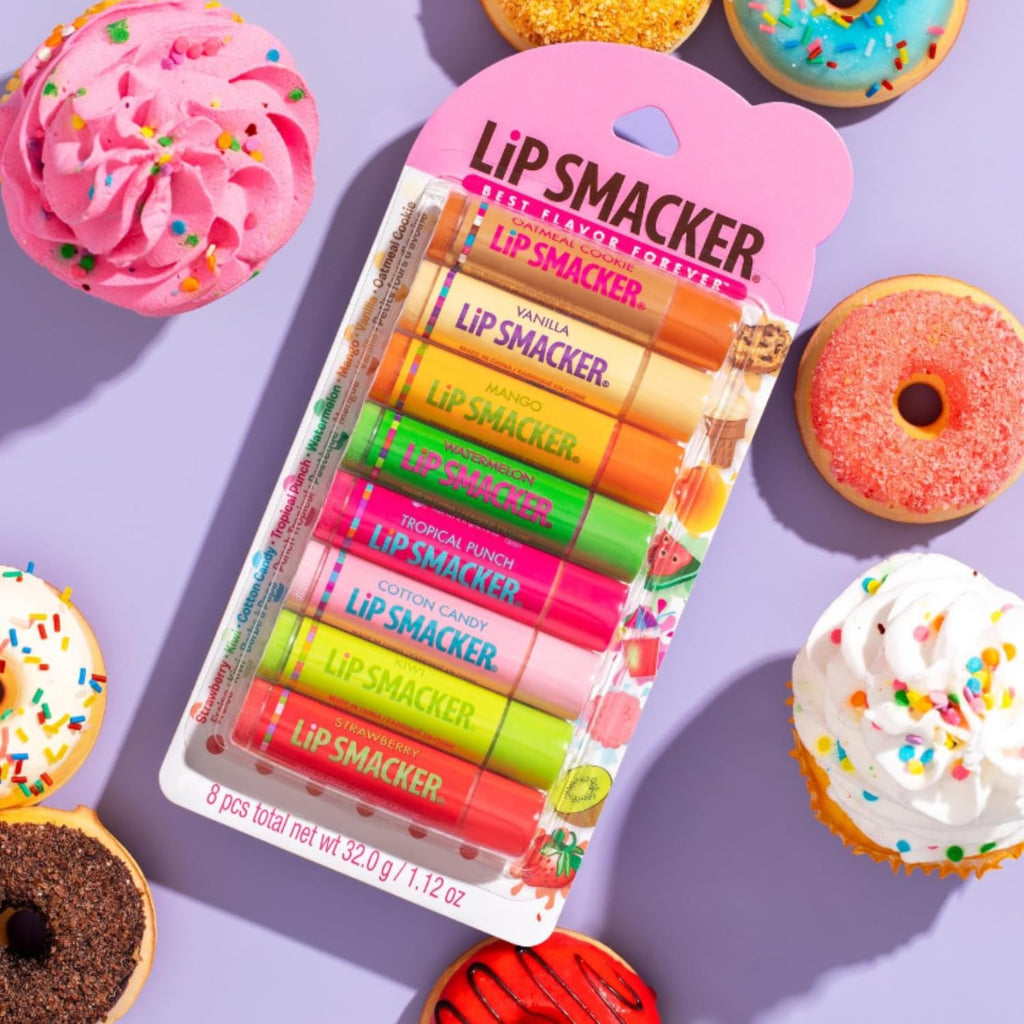 Lip Smacker Original & Best Holiday Flavored Lip Balm Party Pack, Oatmeal Cookie, Vanilla, Mango, Watermelon, Tropical Punch, Cotton Candy, Kiwi, Strawberry, Clear - TrustMedUSA