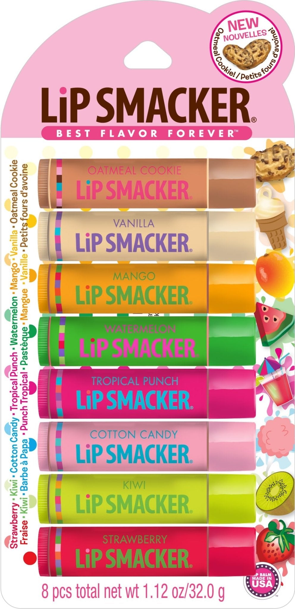 Lip Smacker Original & Best Holiday Flavored Lip Balm Party Pack, Oatmeal Cookie, Vanilla, Mango, Watermelon, Tropical Punch, Cotton Candy, Kiwi, Strawberry, Clear - TrustMedUSA