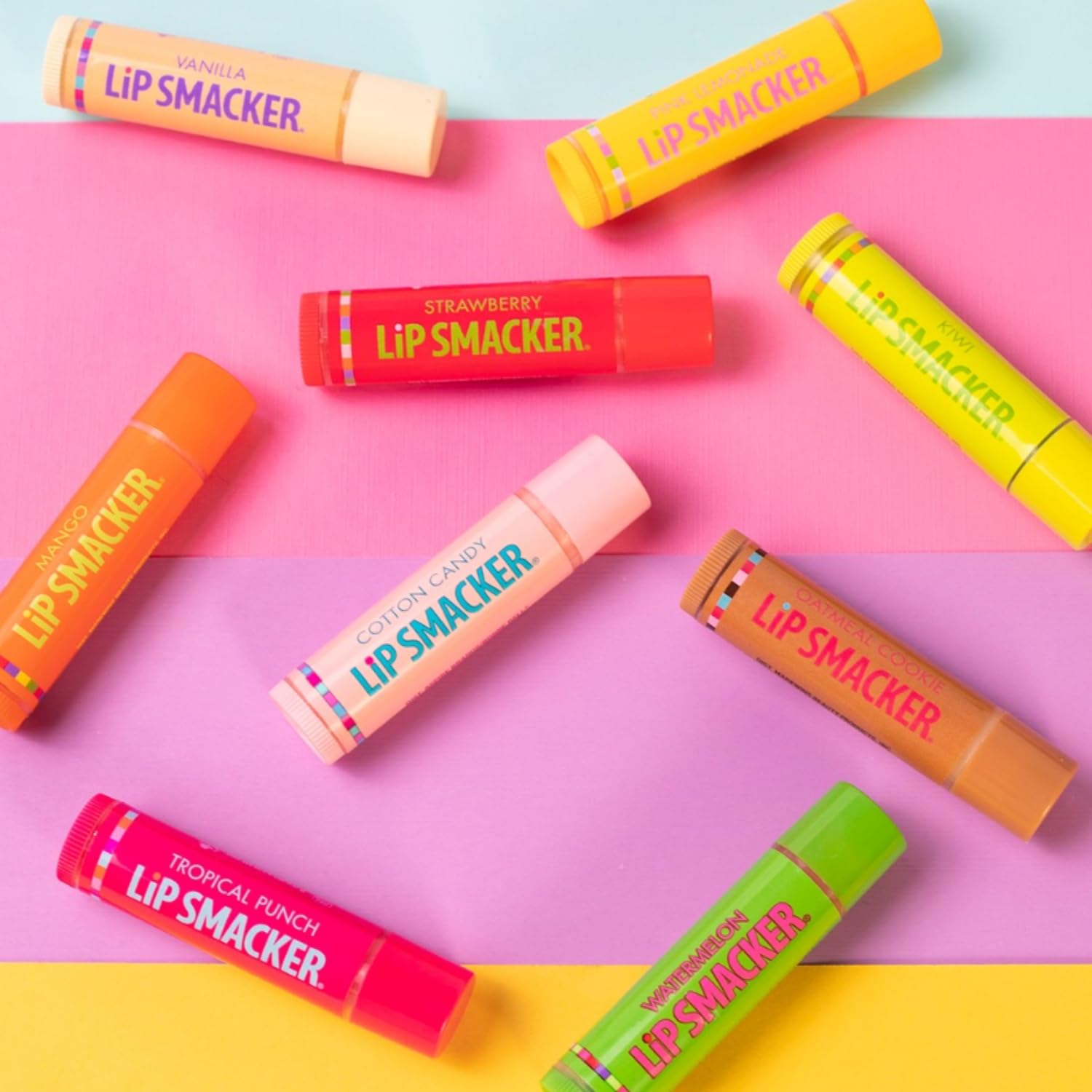 Lip Smacker Original & Best Holiday Flavored Lip Balm Party Pack, Oatmeal Cookie, Vanilla, Mango, Watermelon, Tropical Punch, Cotton Candy, Kiwi, Strawberry, Clear - TrustMedUSA