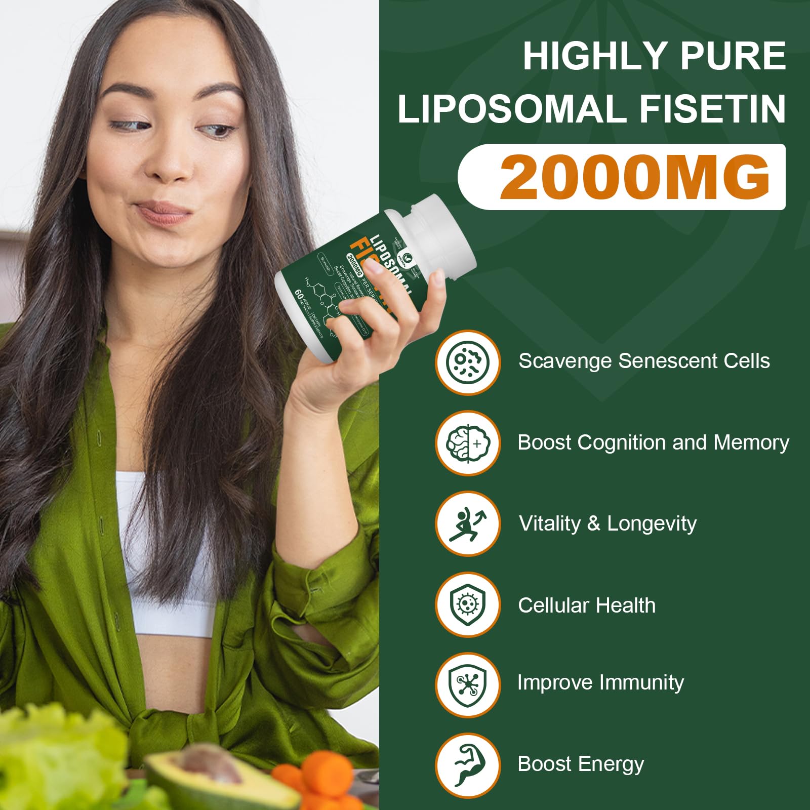 Liposomal Fisetin Supplement, 2000MG, 98% Pure Fisetin Polyphenols Antioxidants, with Quercetin, TMG and Resveratrol, for Healthy Aging, Cognitive Support, 120 Capsules - TrustMedUSA
