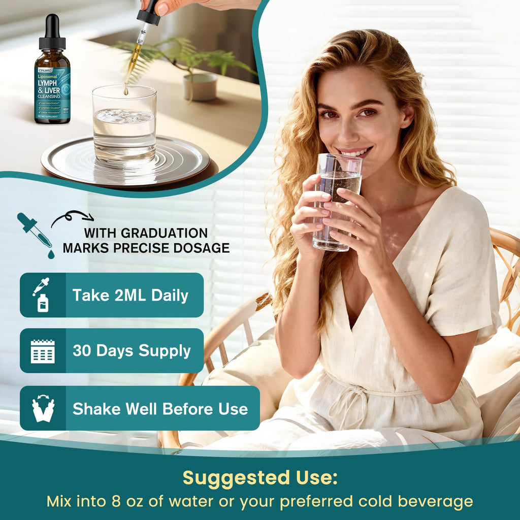 Liposomal Lymphatic Drainage Drops - 21 in 1 Liver Cleanse Detox & Repair with Milk Thistle, Echinacea, Burdock Root, Liposomal Glutathione, Vitamin Complex ''Lymph-Liver'' Gut & Metabolic Health - Maple Wellness Supplements