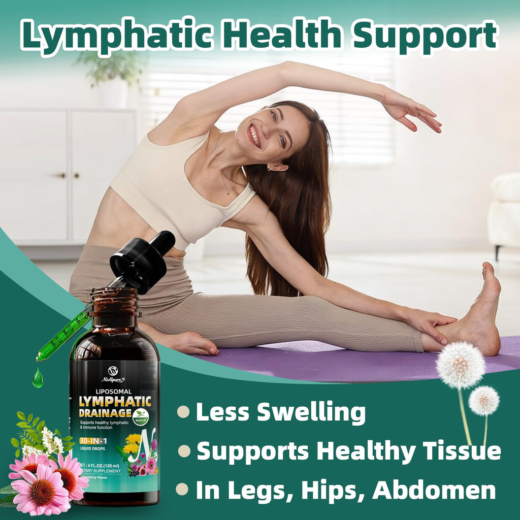 Liposomal Lymphatic Drainage Drops, 4 fl oz – 30-in-1 Lymphatic Drainage Supplements with 23 Herbs & 7 Vitamins – Supports Lymphatic System, Immune & Liver Health – Detox Support – 60-Day Supply - Maple Wellness Supplements