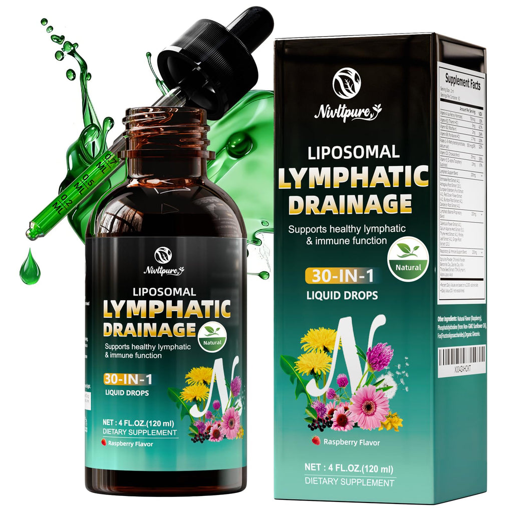 Liposomal Lymphatic Drainage Drops, 4 fl oz – 30-in-1 Lymphatic Drainage Supplements with 23 Herbs & 7 Vitamins – Supports Lymphatic System, Immune & Liver Health – Detox Support – 60-Day Supply - Maple Wellness Supplements