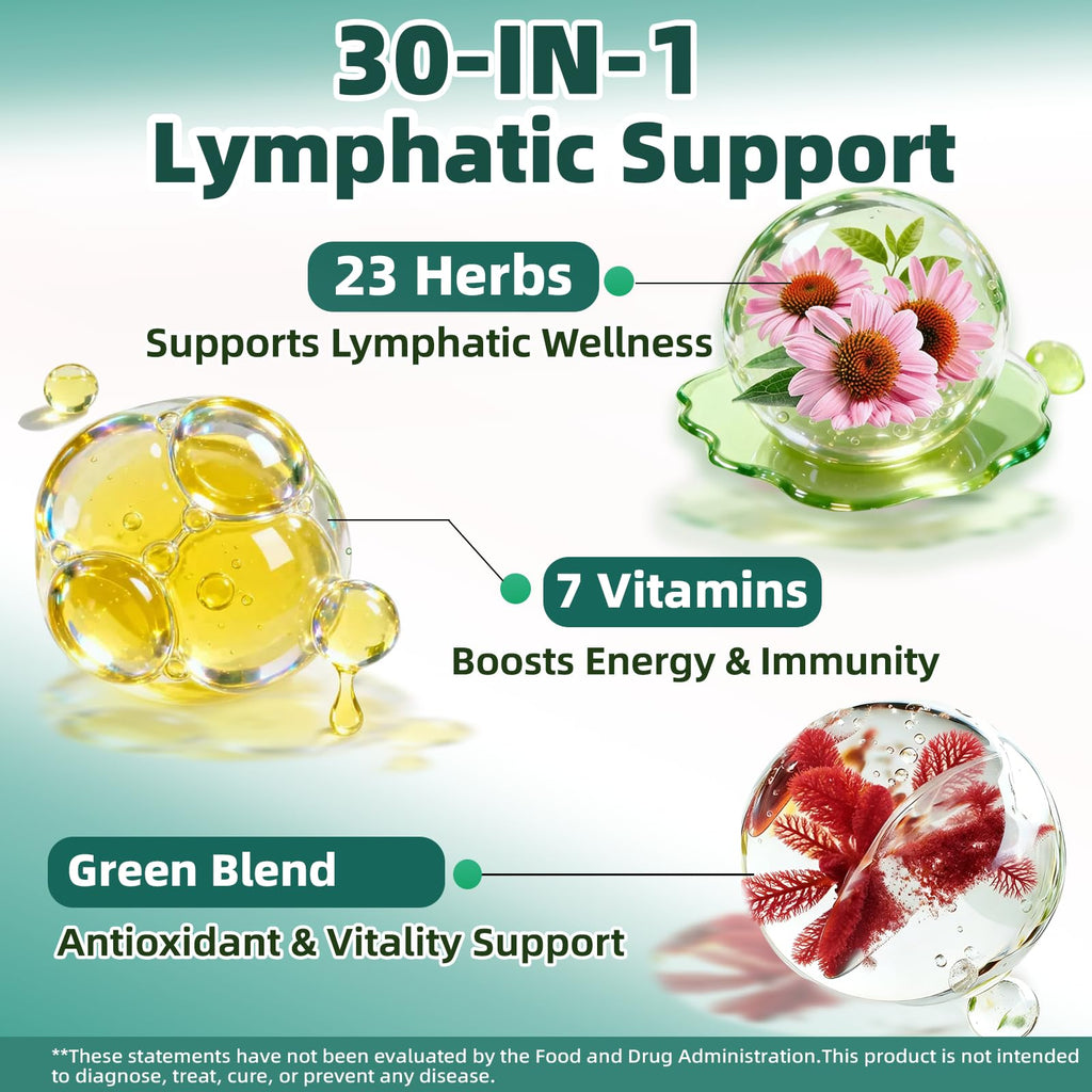 Liposomal Lymphatic Drainage Drops, 4 fl oz – 30-in-1 Lymphatic Drainage Supplements with 23 Herbs & 7 Vitamins – Supports Lymphatic System, Immune & Liver Health – Detox Support – 60-Day Supply - Maple Wellness Supplements