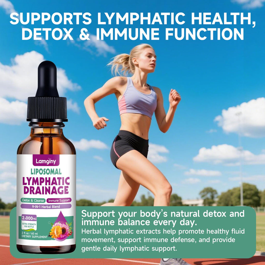 Liposomal Lymphatic Drainage Drops, 9-In-1 Lymphatic Drainage Supplements for Detox & Cleanse, with Echinacea, Dandelion, Elderberry, Burdock Root & Cleavers, Immune & Lymph System Support, 2 FL OZ - Maple Wellness Supplements
