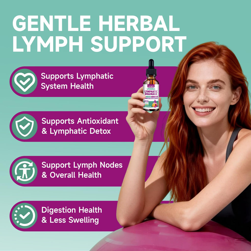 Liposomal Lymphatic Drainage Drops, 9-In-1 Lymphatic Drainage Supplements for Detox & Cleanse, with Echinacea, Dandelion, Elderberry, Burdock Root & Cleavers, Immune & Lymph System Support, 2 FL OZ - Maple Wellness Supplements