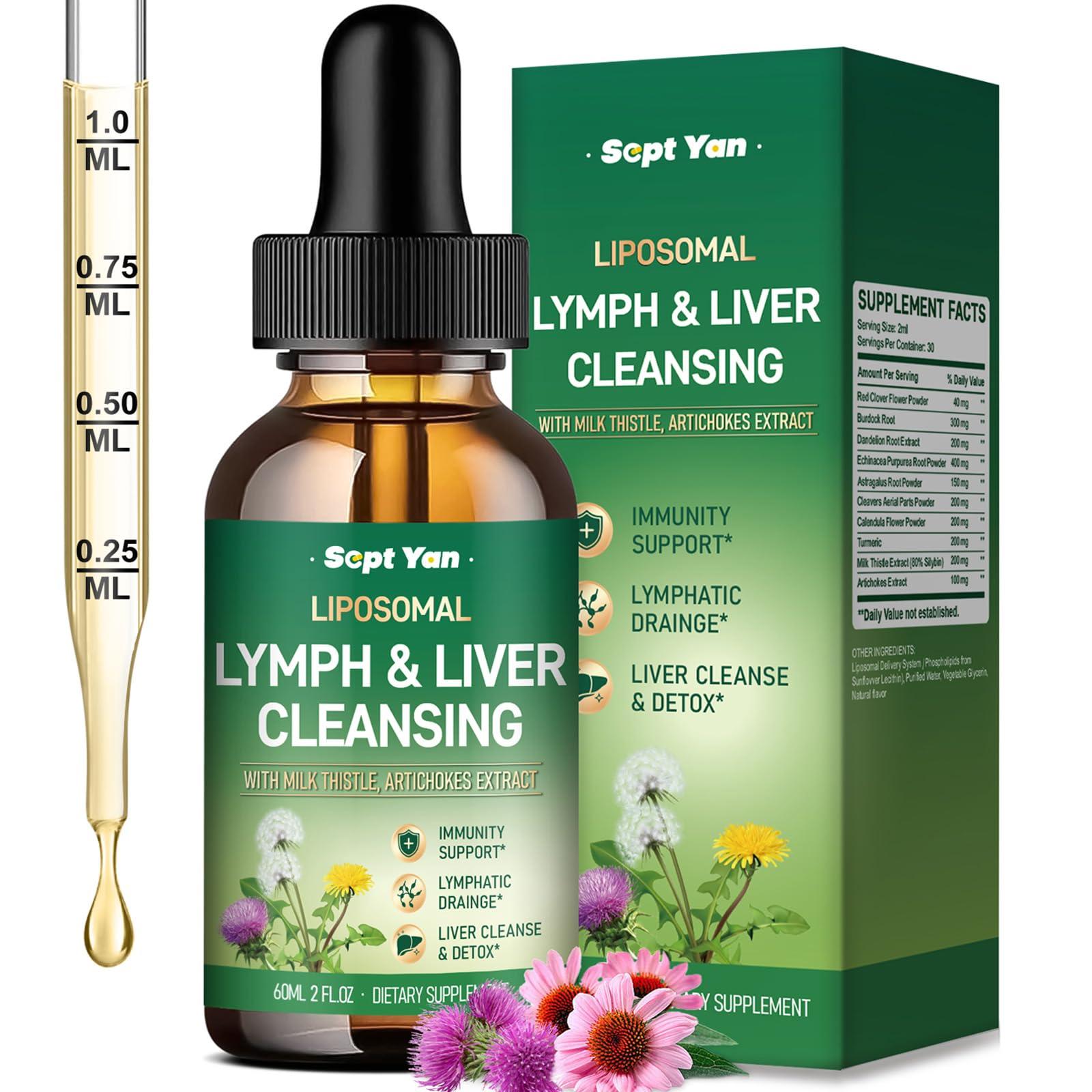 Liposomal Lymphatic Drainage Drops - Lymphatic Drainage Supplements with Milk Thistle, Burdock Root for Women & Men | Supports Liver Cleanse, Detox & Repair | Lymph - Liver Cleanse Health | 2 Fl Oz - Maple Wellness Supplements