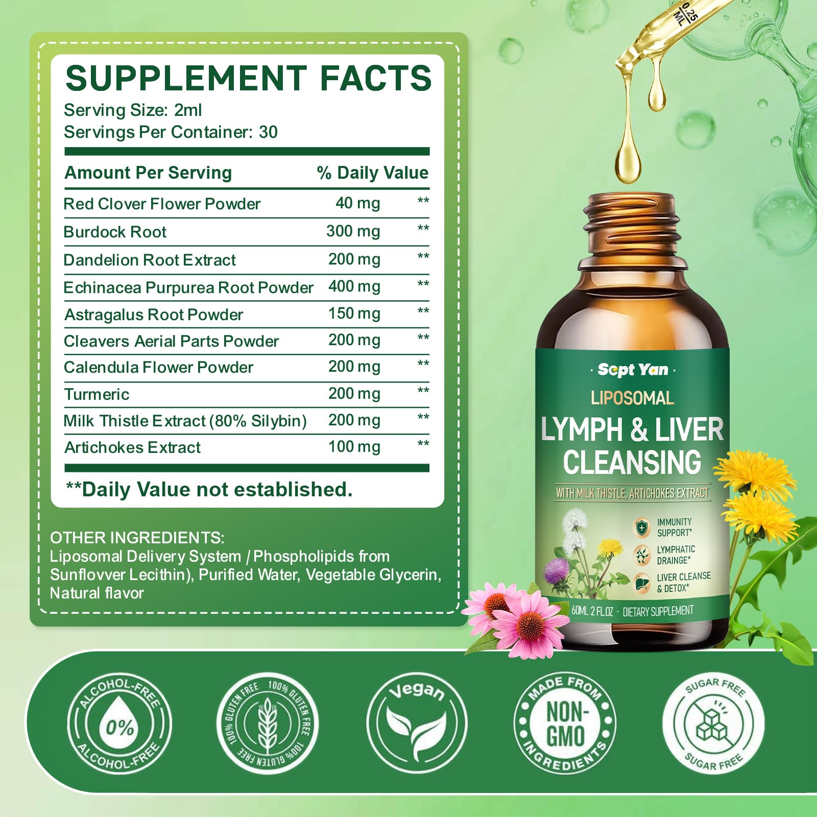 Liposomal Lymphatic Drainage Drops - Lymphatic Drainage Supplements with Milk Thistle, Burdock Root for Women & Men | Supports Liver Cleanse, Detox & Repair | Lymph - Liver Cleanse Health | 2 Fl Oz - Maple Wellness Supplements
