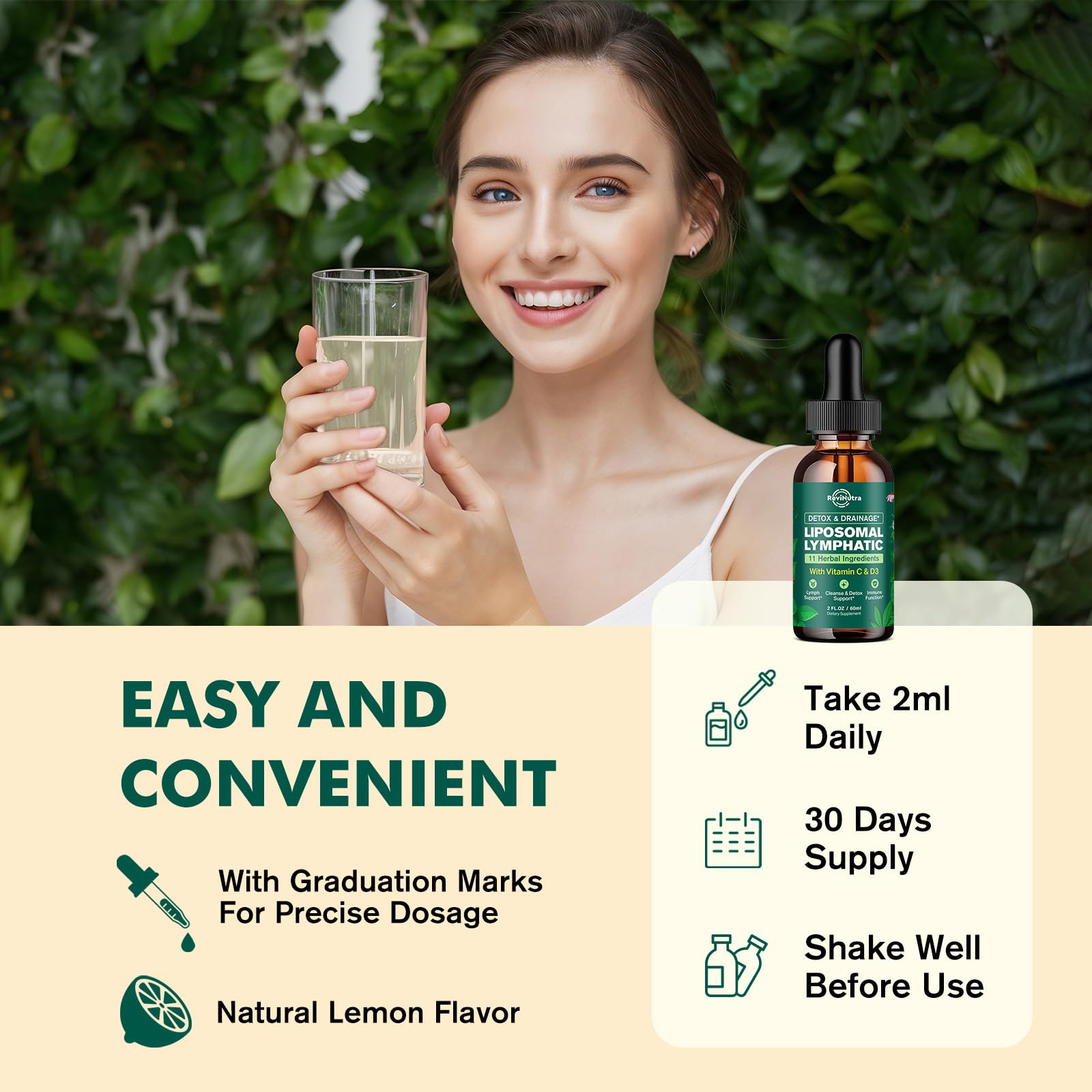 Liposomal Lymphatic Drainage Liquid Drops - Lymphatic Support Supplement with Dandelion Root, Cleavers, Echinacea, Calendula for Immune, Detox Cleanse, Lymph System Support, Lemon Flavor, 2 Fl Oz - Maple Wellness Supplements