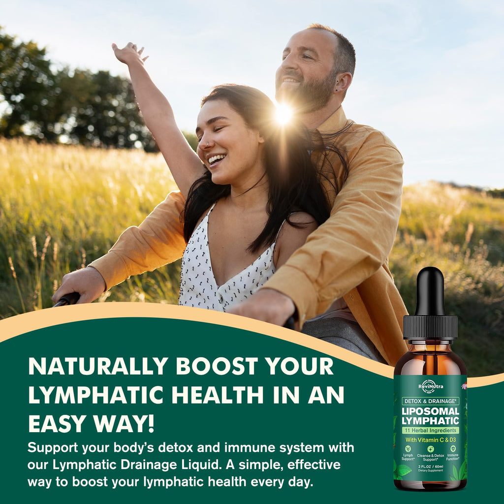 Liposomal Lymphatic Drainage Liquid Drops - Lymphatic Support Supplement with Dandelion Root, Cleavers, Echinacea, Calendula for Immune, Detox Cleanse, Lymph System Support, Lemon Flavor, 2 Fl Oz - Maple Wellness Supplements