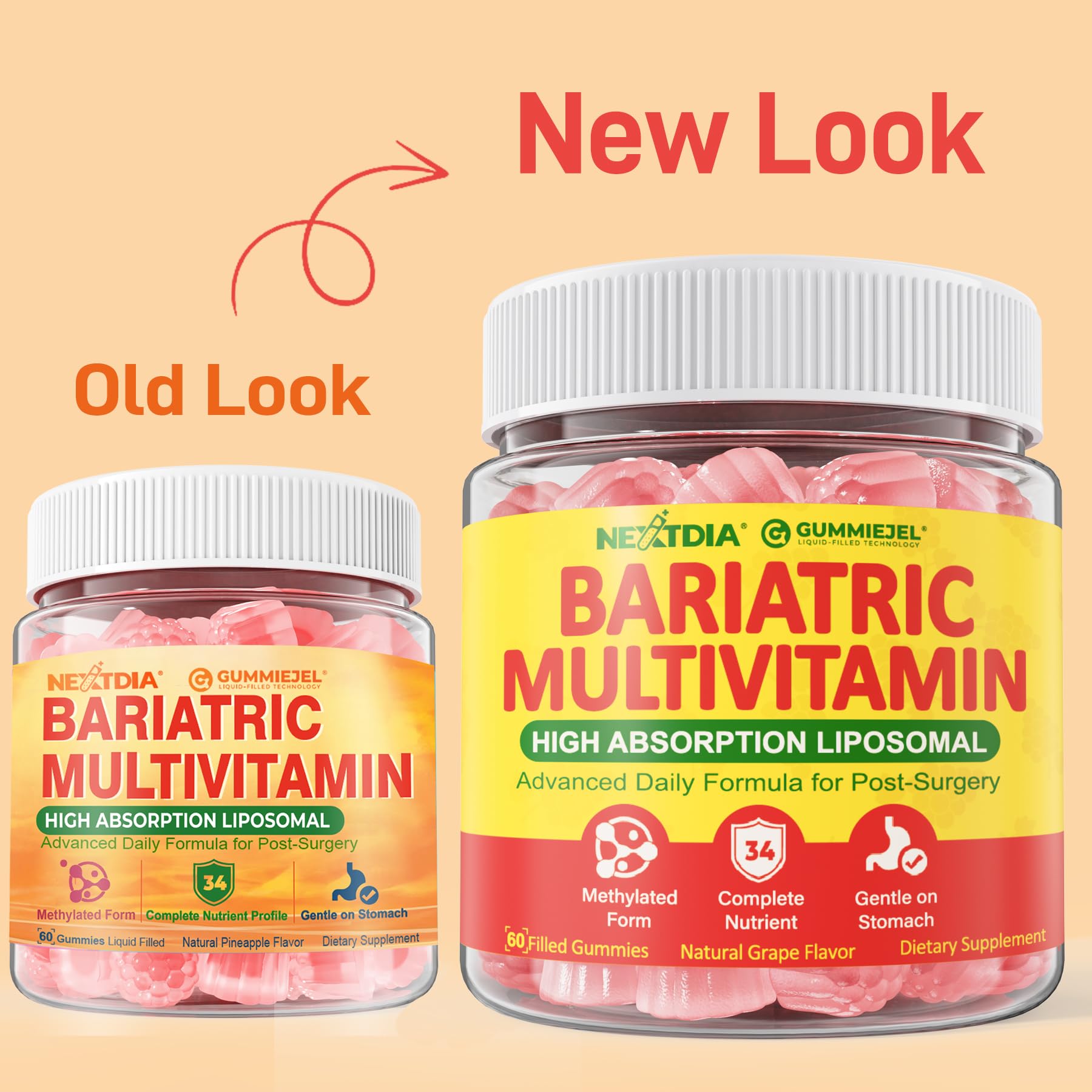 Liposomal Methylated Bariatric Multivitamin Gummies with Iron for Women & Men, High Absorption Multivitamin w/CoQ 10, Probiotic, Digestive Enzymes Support Gastric Bypass & Sleeve Recover, Energy,1Pack - TrustMedUSA