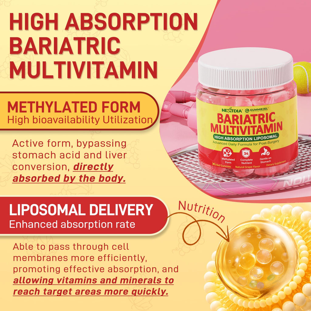 Liposomal Methylated Bariatric Multivitamin Gummies with Iron for Women & Men, High Absorption Multivitamin w/CoQ 10, Probiotic, Digestive Enzymes Support Gastric Bypass & Sleeve Recover, Energy,1Pack - TrustMedUSA