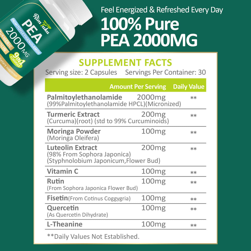 Liposomal Palmitoylethanolamide 2000MG + Luteolin 200MG + Turmeric 200MG & Fisetin 100MG, Micronized Pea 99% Highly Purified Enhanced Absorption Pea Supplement, 120 Capsules - TrustMedUSA