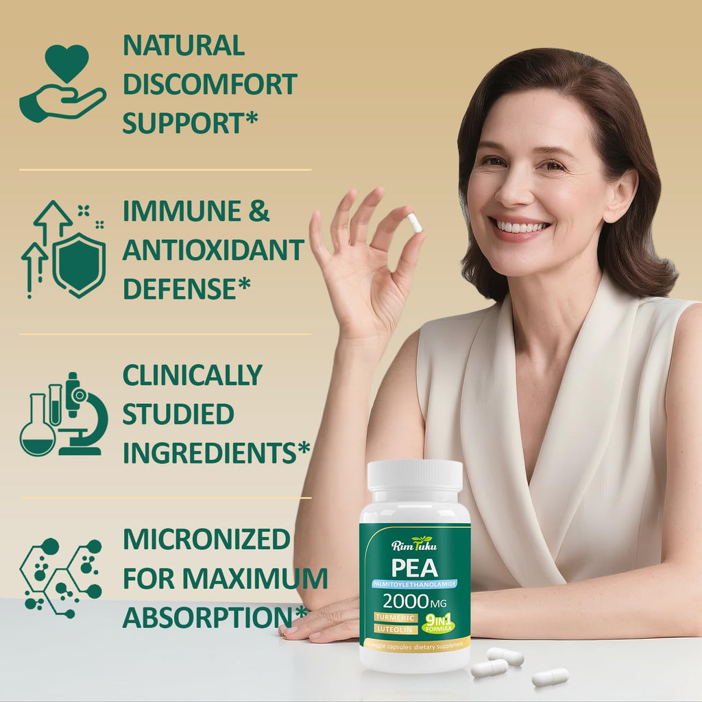 Liposomal Palmitoylethanolamide 2000MG + Luteolin 200MG + Turmeric 200MG & Fisetin 100MG, Micronized Pea 99% Highly Purified Enhanced Absorption Pea Supplement, 120 Capsules - TrustMedUSA