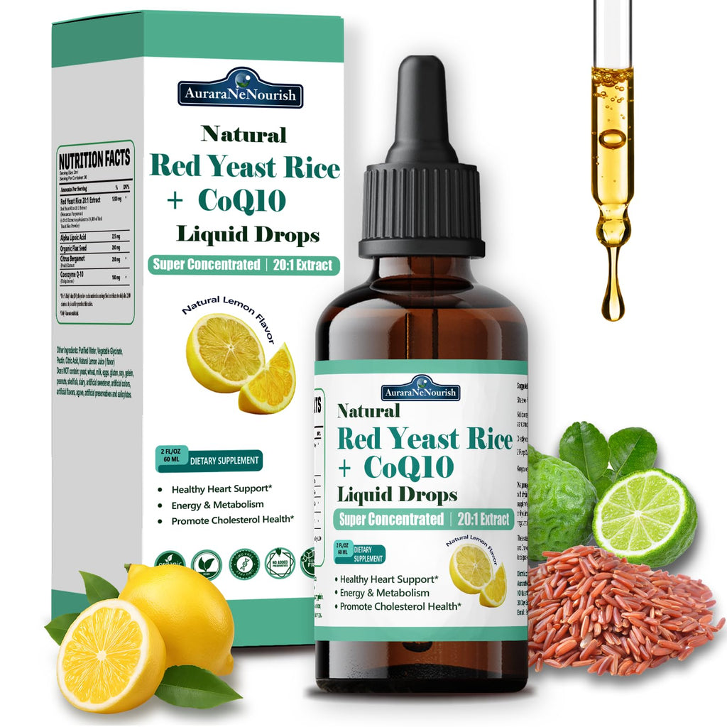 Liposomal Red Yeast Rice with Coq10 Liquid Drops, 5-in-1 Extra Strength 1200mg Cholesterol & Heart Support w. Citrus Bergamot Alpha Lipoic Acid | Cholesterol Lowering Supplement | GMO & Citrinin Free - TrustMedUSA