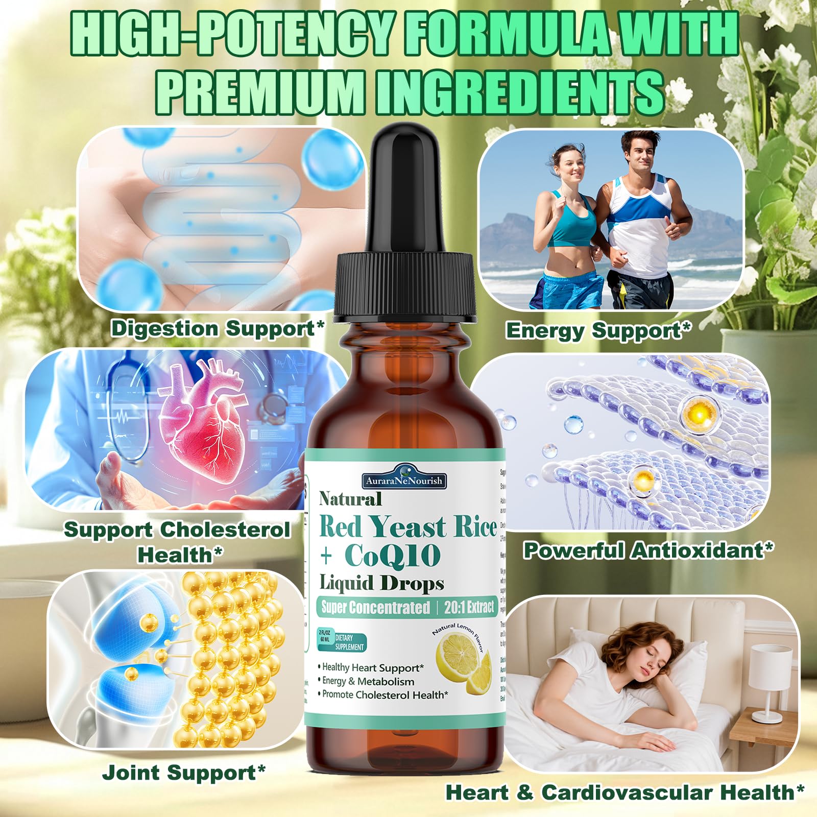 Liposomal Red Yeast Rice with Coq10 Liquid Drops, 5-in-1 Extra Strength 1200mg Cholesterol & Heart Support w. Citrus Bergamot Alpha Lipoic Acid | Cholesterol Lowering Supplement | GMO & Citrinin Free - TrustMedUSA