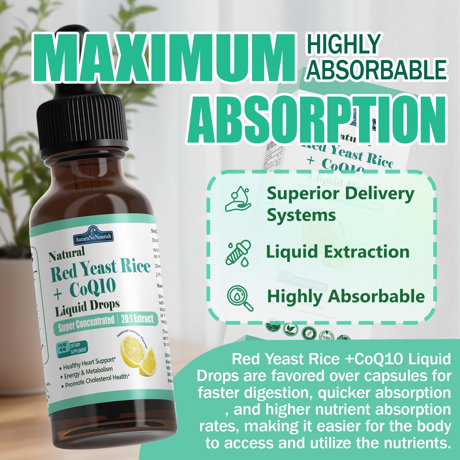 Liposomal Red Yeast Rice with Coq10 Liquid Drops, 5-in-1 Extra Strength 1200mg Cholesterol & Heart Support w. Citrus Bergamot Alpha Lipoic Acid | Cholesterol Lowering Supplement | GMO & Citrinin Free - TrustMedUSA