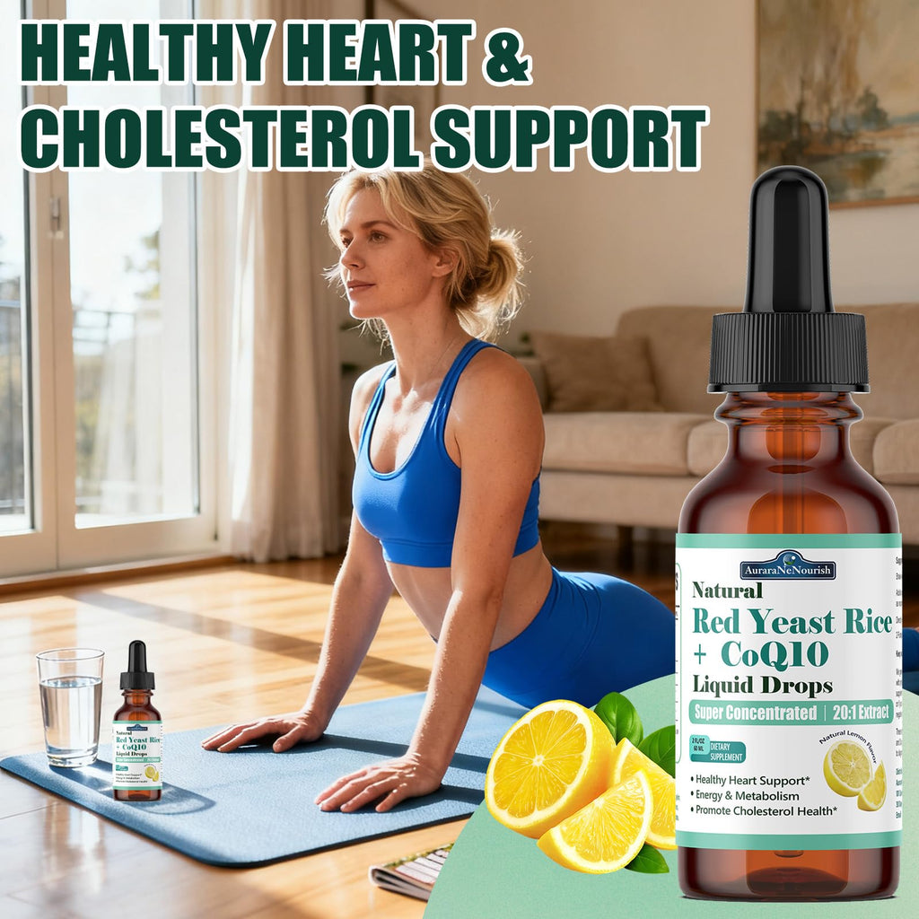 Liposomal Red Yeast Rice with Coq10 Liquid Drops, 5-in-1 Extra Strength 1200mg Cholesterol & Heart Support w. Citrus Bergamot Alpha Lipoic Acid | Cholesterol Lowering Supplement | GMO & Citrinin Free - TrustMedUSA