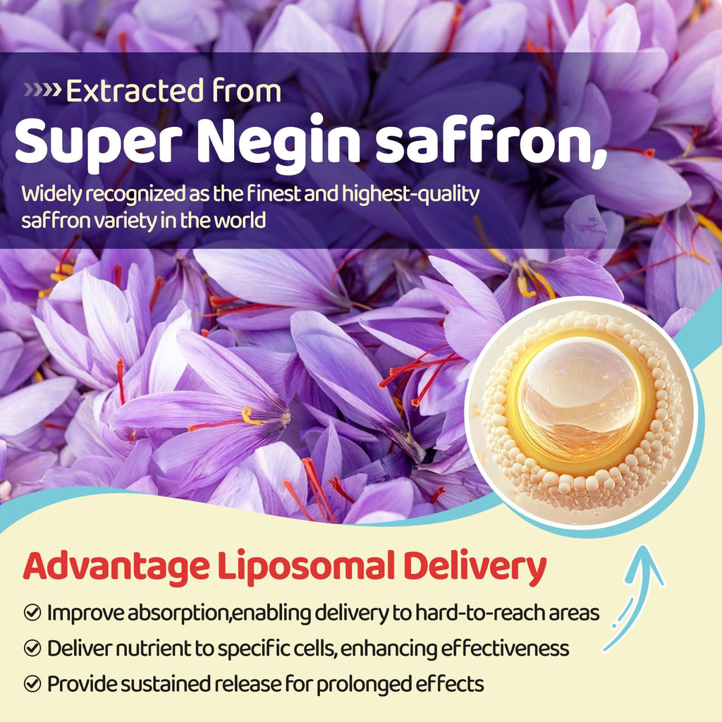 Liposomal Saffron Gummies for Kids 4+, Saffron Supplements w/Holy Basil, Rosemary, Magnesium Glycinate, Omega-3 & More, Brain Focus Support Supplement, Vegan, Organic, Sugar Free, 60 Chewables - TrustMedUSA