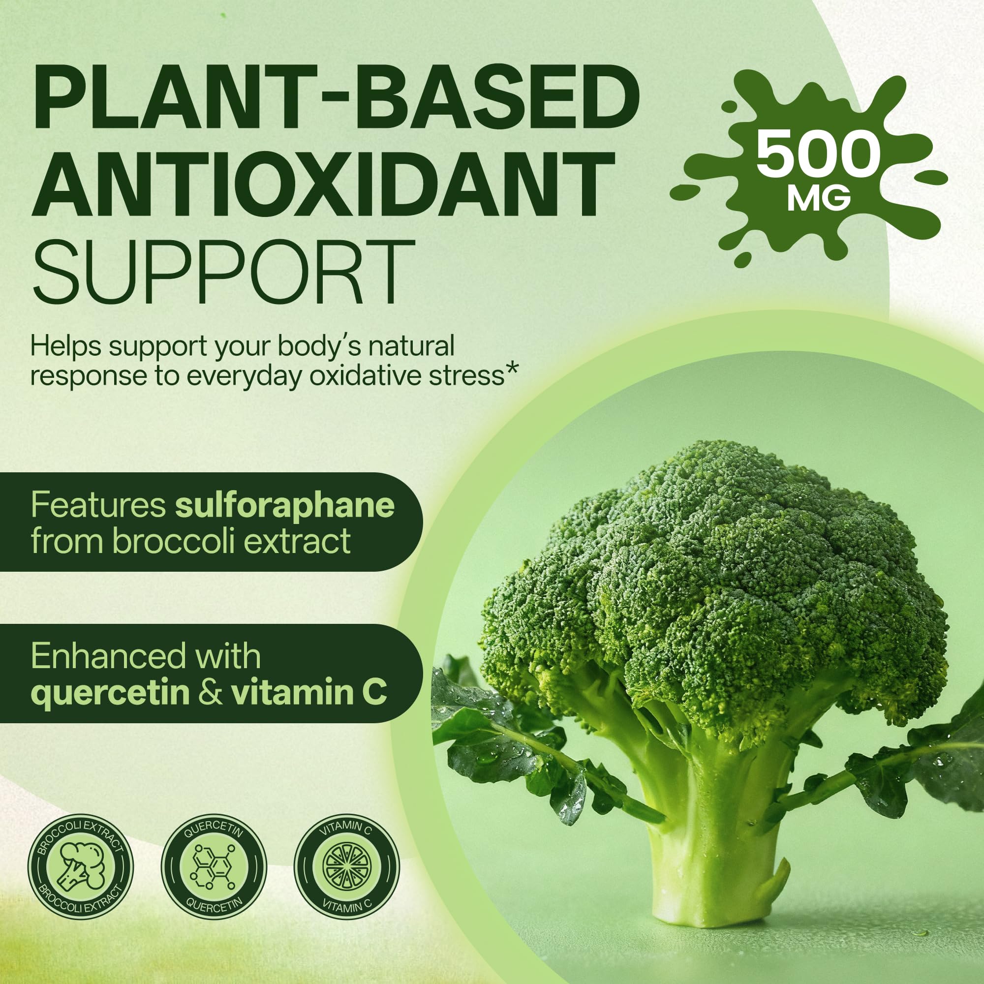 Liposomal Sulforaphane 500mg Supplement from Broccoli Extract with Quercetin, Black Pepper & Vitamin C – Antioxidant, Detox & Cellular Support, Cellular Health Formula for Men & Women, 60 Capsules - TrustMedUSA