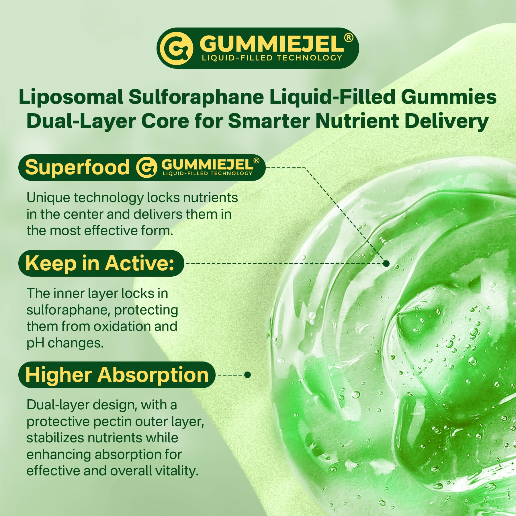 Liposomal Sulforaphane Supplement 150mg, from Broccoli Seed Extract w/Myrosinase, Quercetin, Glutathione, Sulforaphane Supplement Gummies for Antioxidants Detox Cellular Brain Health, Chewable 60Cts - TrustMedUSA