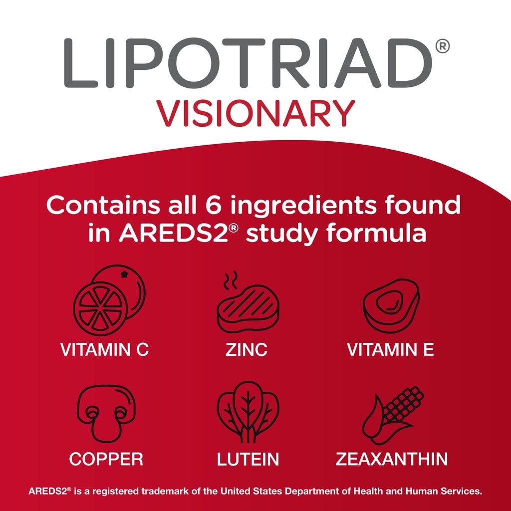 Lipotriad Visionary Eye Vitamins – 60 Capsules – Lutein and Zeaxanthin Supplements with Other AREDS 2® Ingredients to Support Eye Health - TrustMedUSA