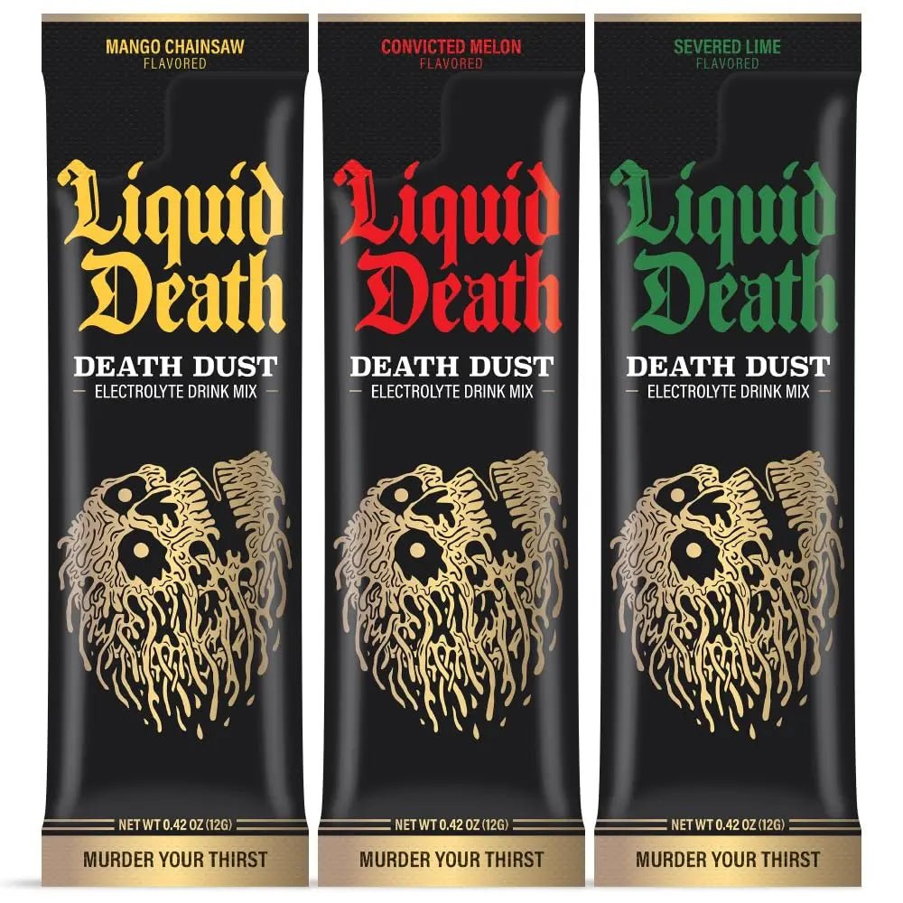 Liquid Death Electrolyte Death Dust - Hydration Powder Packets - 3 Flavors - 12-Stick - TrustMedUSA
