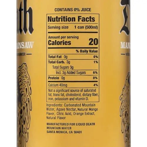 Liquid Death Flavored Sparkling Water with Agave, Mango Chainsaw, 16.9 oz Tallboys - TrustMedUSA