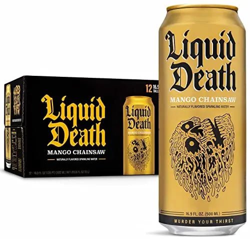 Liquid Death Flavored Sparkling Water with Agave, Mango Chainsaw, 16.9 oz Tallboys - TrustMedUSA