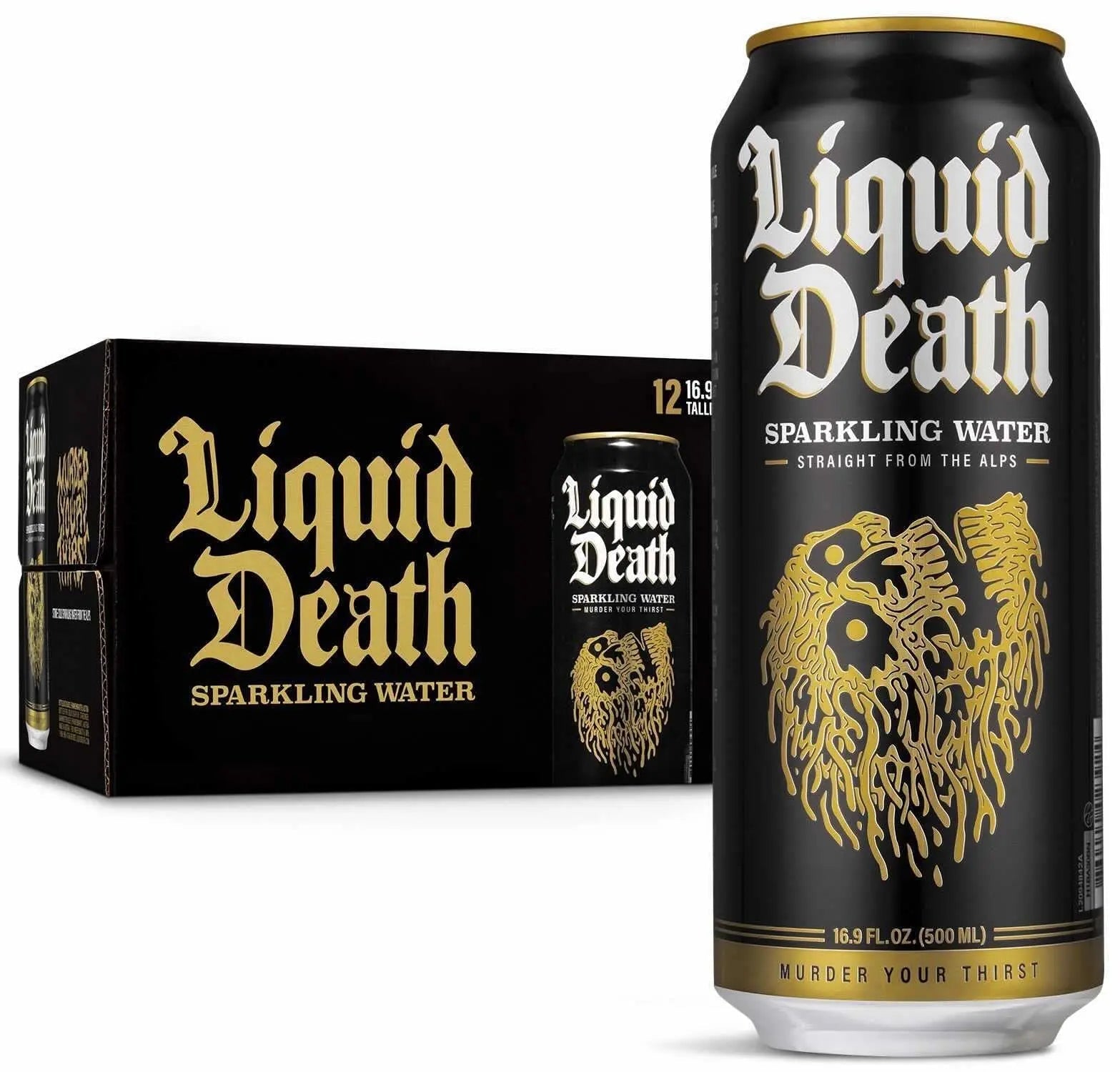 Liquid Death Sparkling Mountain Water, 16.9 oz Tallboys (12-Pack) - TrustMedUSA