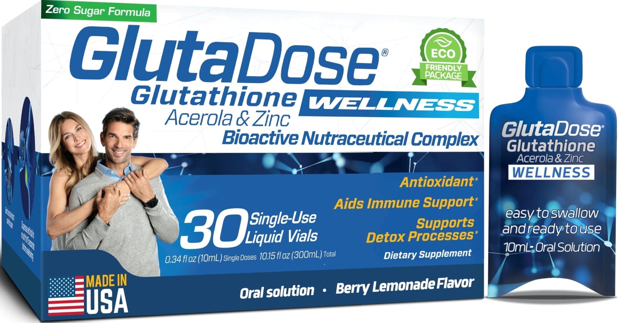 Liquid Glutathione Supplement, Lemon Berry Flavored Acerola Energy Booster w/Zinc, Daily Vitamins & Minerals, Zero Sugar Formulation, Everyday Auto-Immune Support for Adults, 0.34 fl oz, Pack of 30 - TrustMedUSA