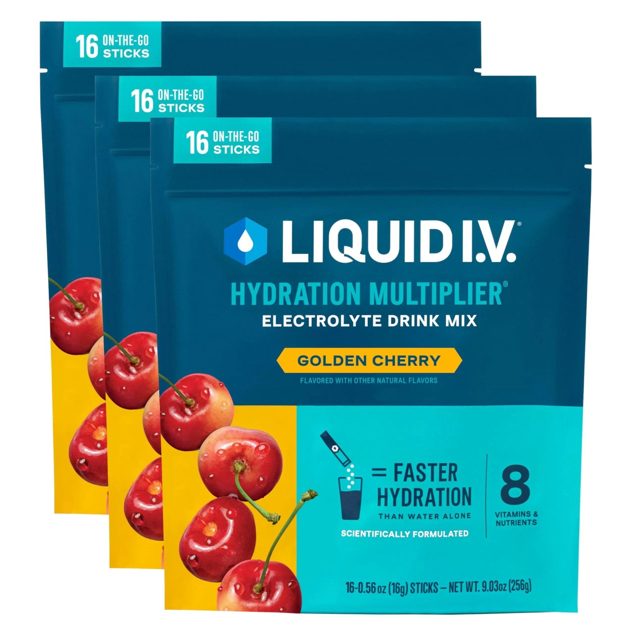Liquid I.V.® Hydration Multiplier - Golden Cherry | Electrolyte Powder Drink Mix | 3 Pack (48 Servings) - TrustMedUSA