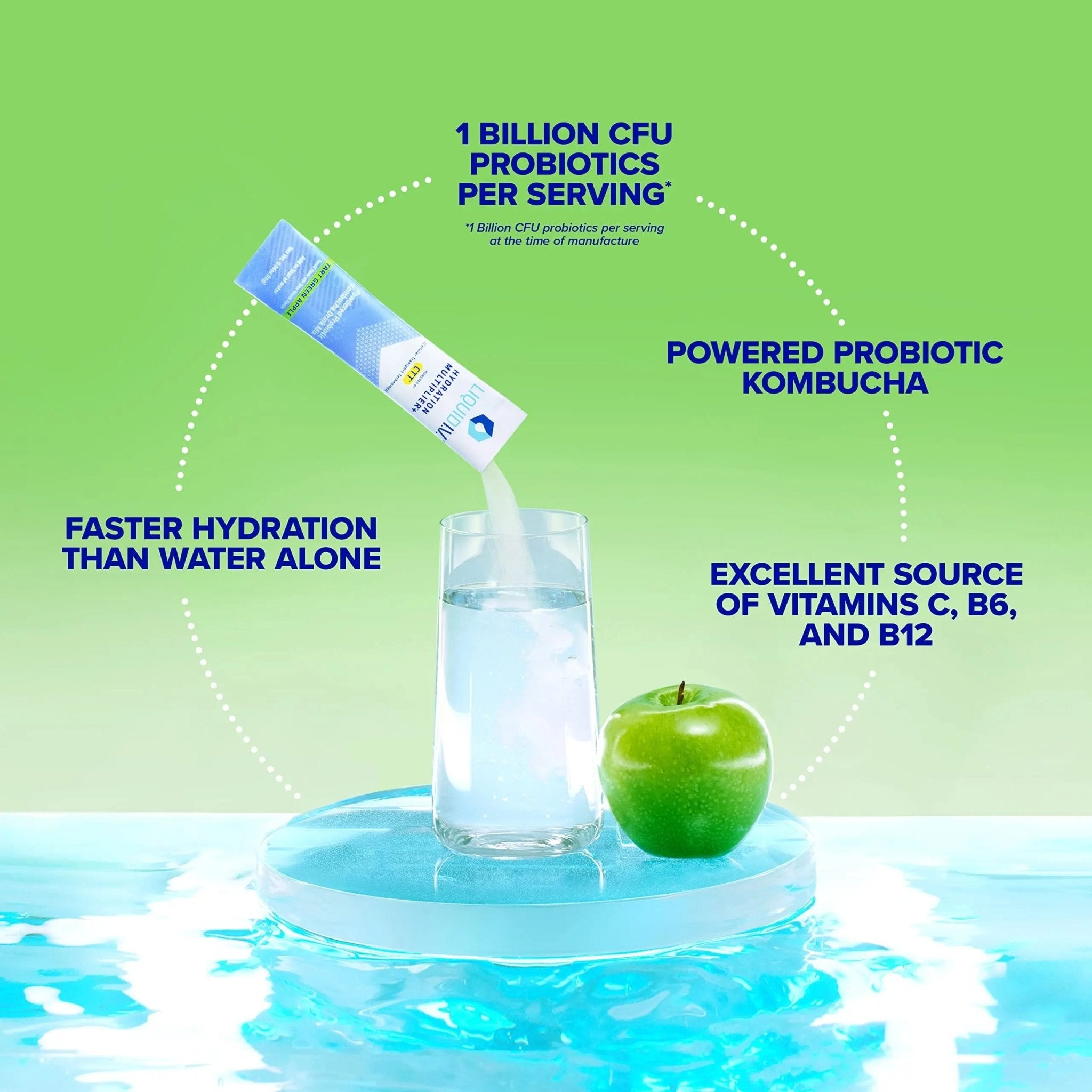 Liquid I.V. Hydration Multiplier + Probiotic Kombucha - Tart Green Apple - Hydration Powder - TrustMedUSA
