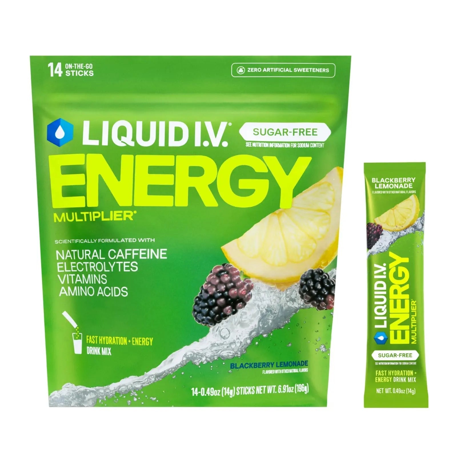 Liquid I.V.® Hydration Multiplier Sugar-Free + Energy - Blackberry Lemonade | Electrolyte Powder Drink Mix | 1 Pack (14 Servings) - TrustMedUSA